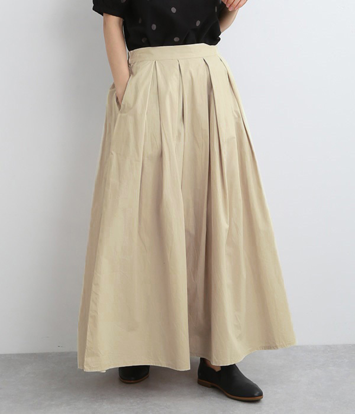 コットンワッシャータック入ロングギャザースカート(ナチュラル-ONESIZE)