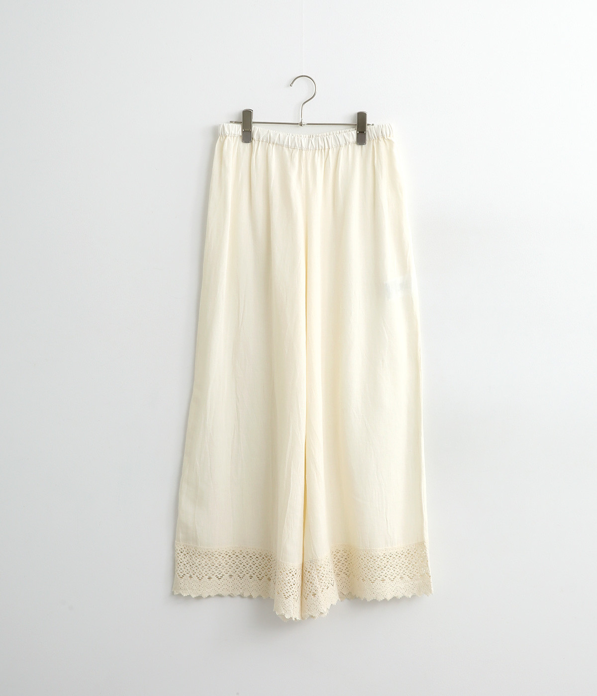 コットンリネンレーヨン幅広レース切替ペチパンツ(アイボリー-ONESIZE)