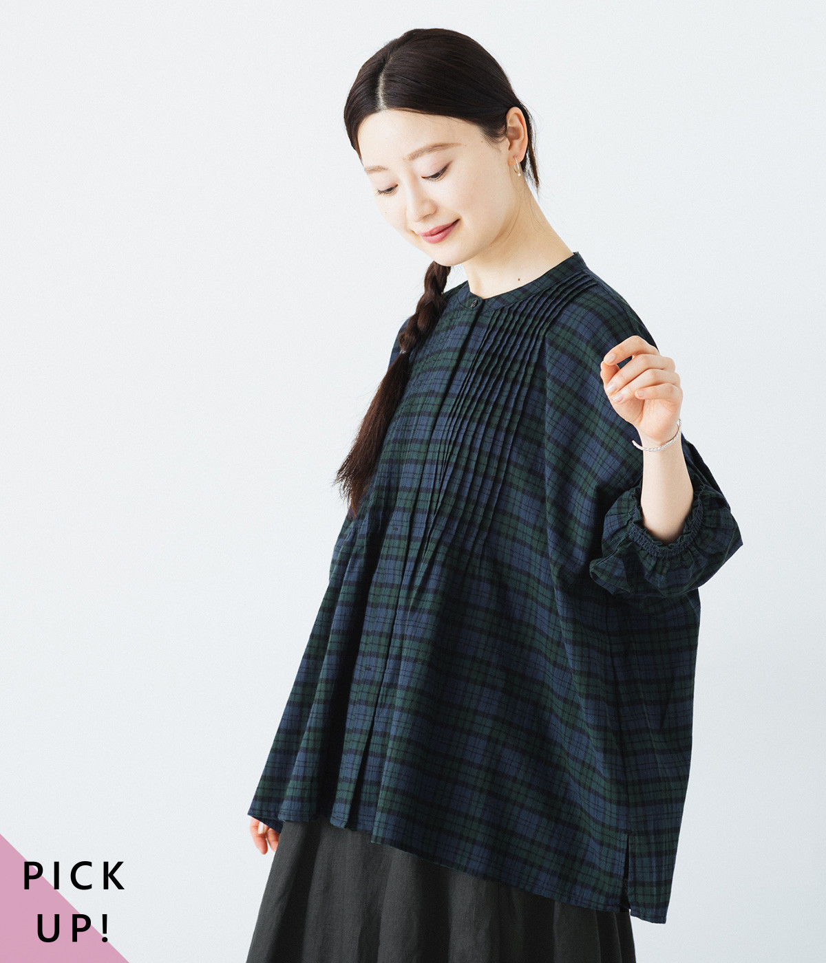 別注｜コットンピンタックブラウス(ブラックウォッチ-ONESIZE)