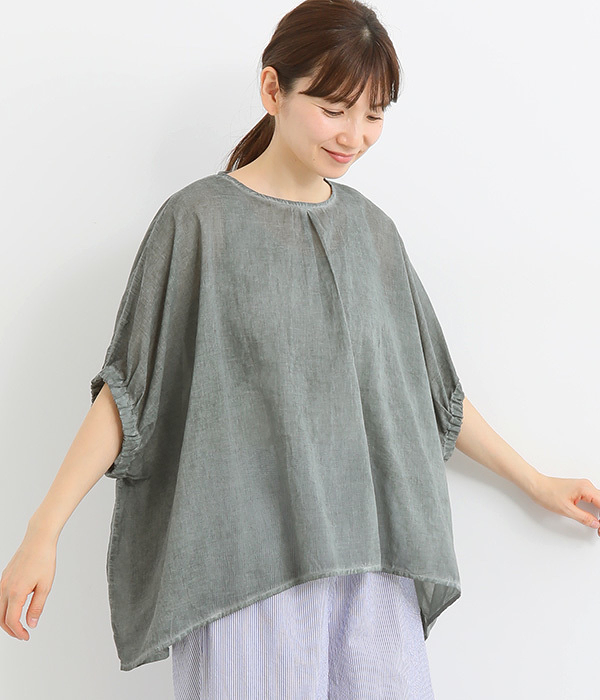 ピグメント加工プルオーバー(スモークグリーン-ONESIZE)