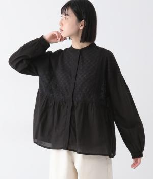 刺繍切替ブラウス(ブラック-F)