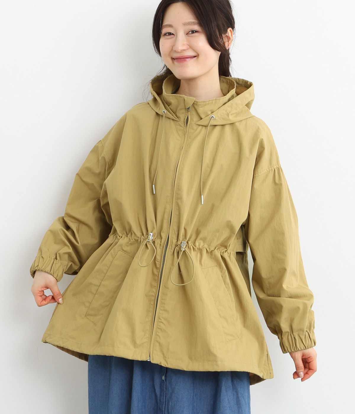 コットンナイロンZIPフードブルゾン(ベージュ-ONESIZE)