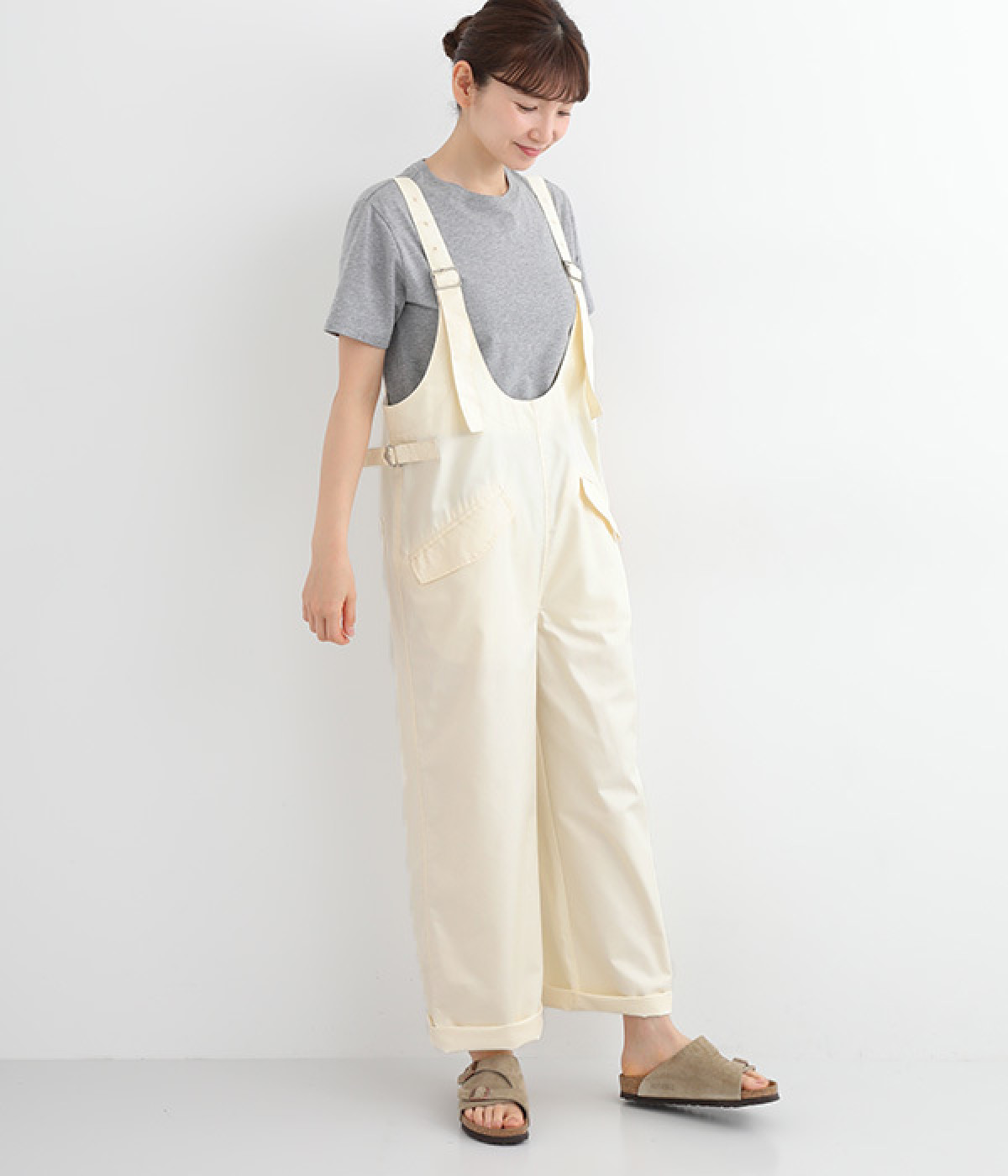 コットンテンセルツイルUネックサロペット(エクリュ-ONESIZE)