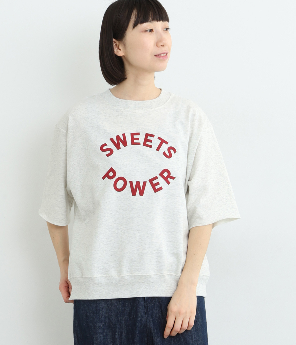 コットンフレンチテリー6分袖プリントスウェット(オートミール-ONESIZE)