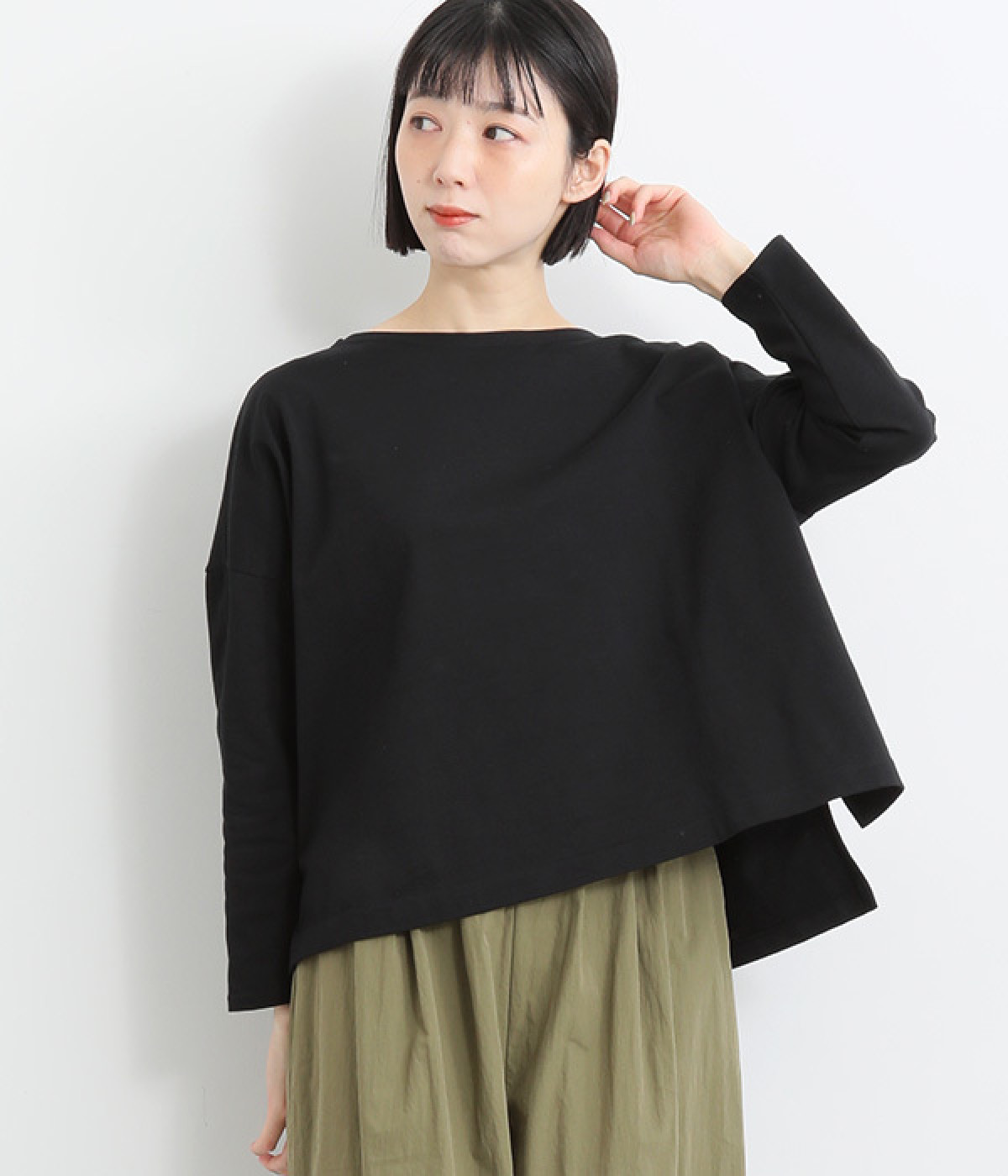 【A.U.G. relaxing】コットン天竺ボートNワイドTee(ブラック-ONESIZE)