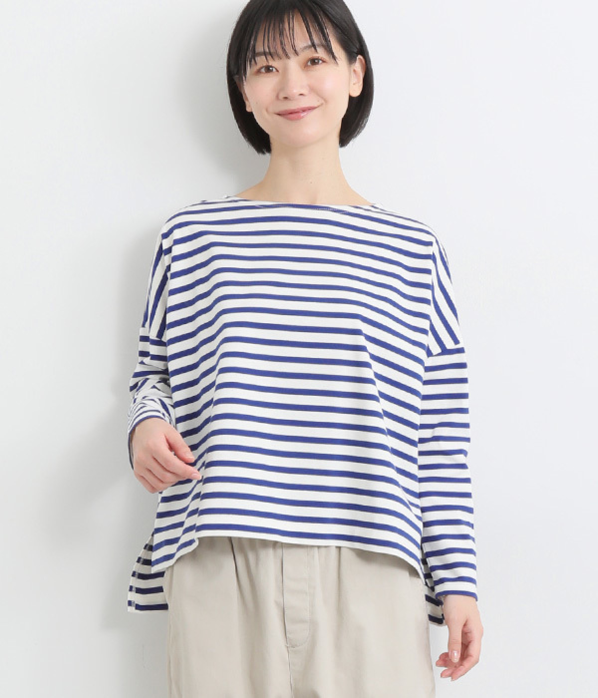 【A.U.G. relaxing】コットン天竺ボートNワイドTee(オフ×ブルー-ONESIZE)