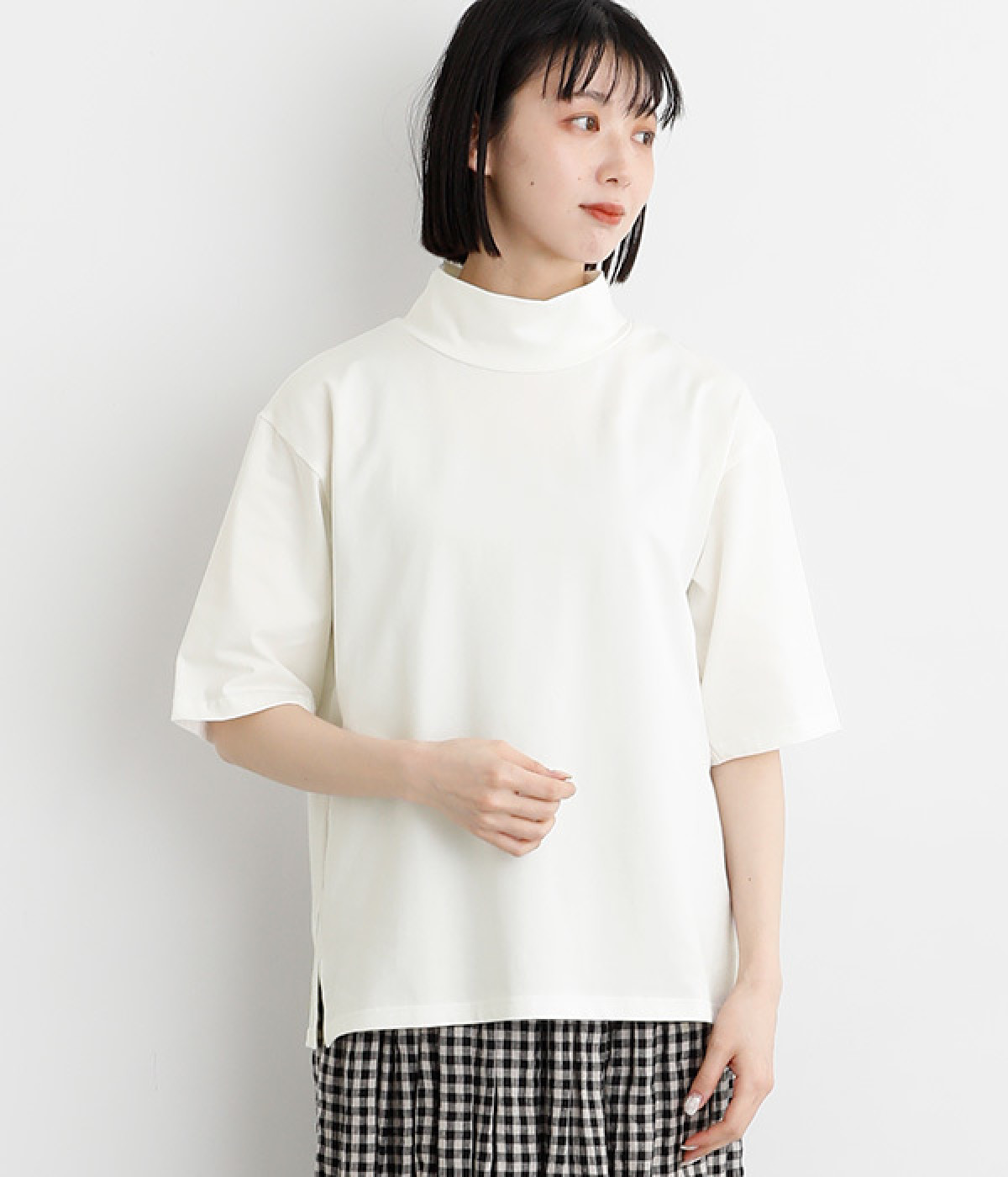 【A.U.G. relaxing】コットン天竺ゆるタートルTee(オフホワイト-ONESIZE)