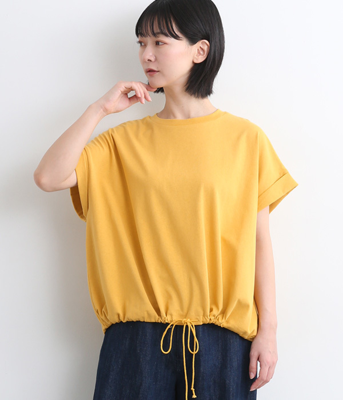コットン天竺クロップドフレアTee(イエロー-ONESIZE)