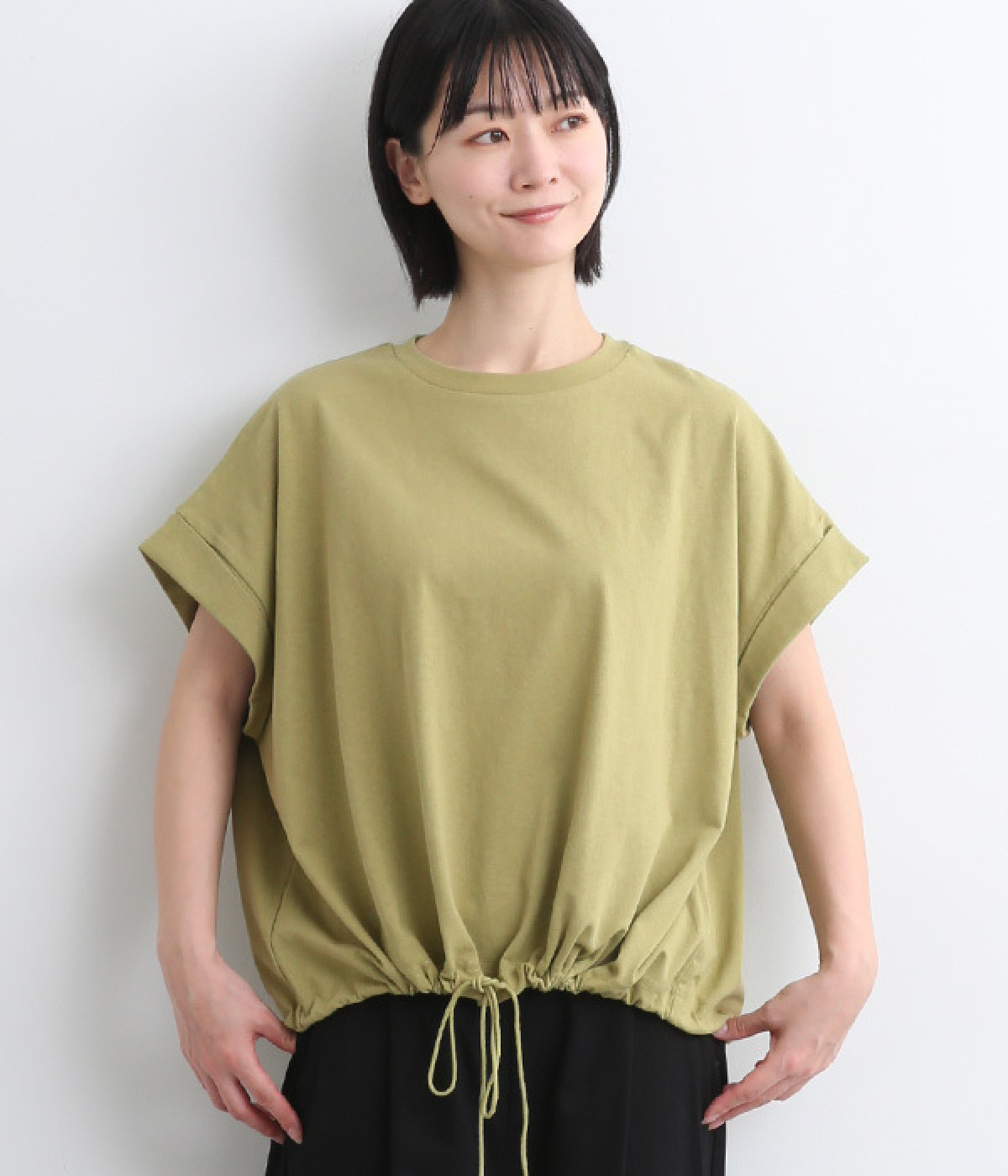 コットン天竺クロップドフレアTee(グリーン-ONESIZE)