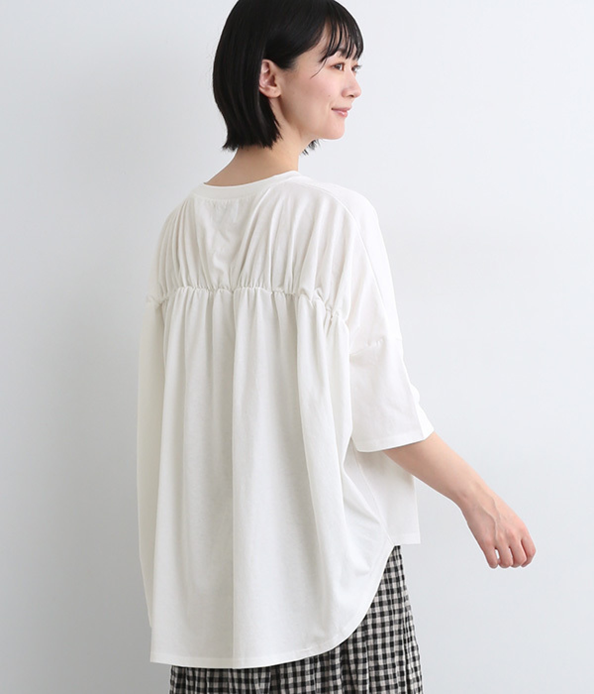 コットン天竺バックギャザーTee(オフ-ONESIZE)