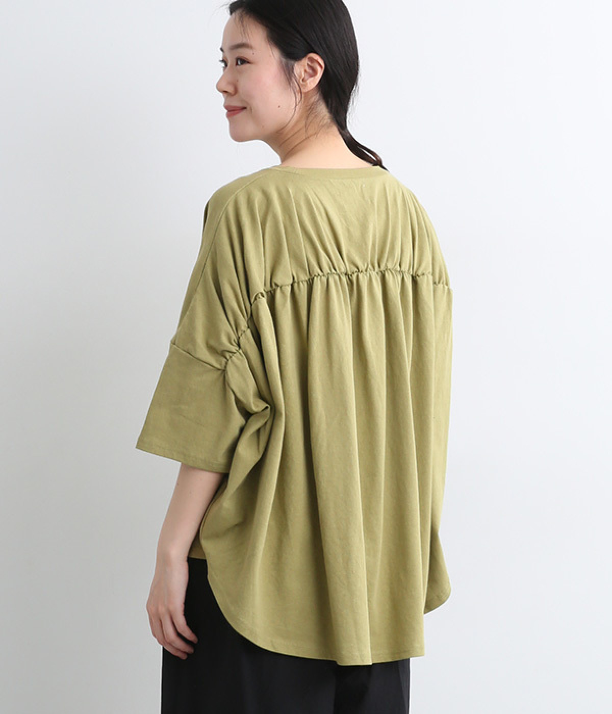 コットン天竺バックギャザーTee(グリーン-ONESIZE)