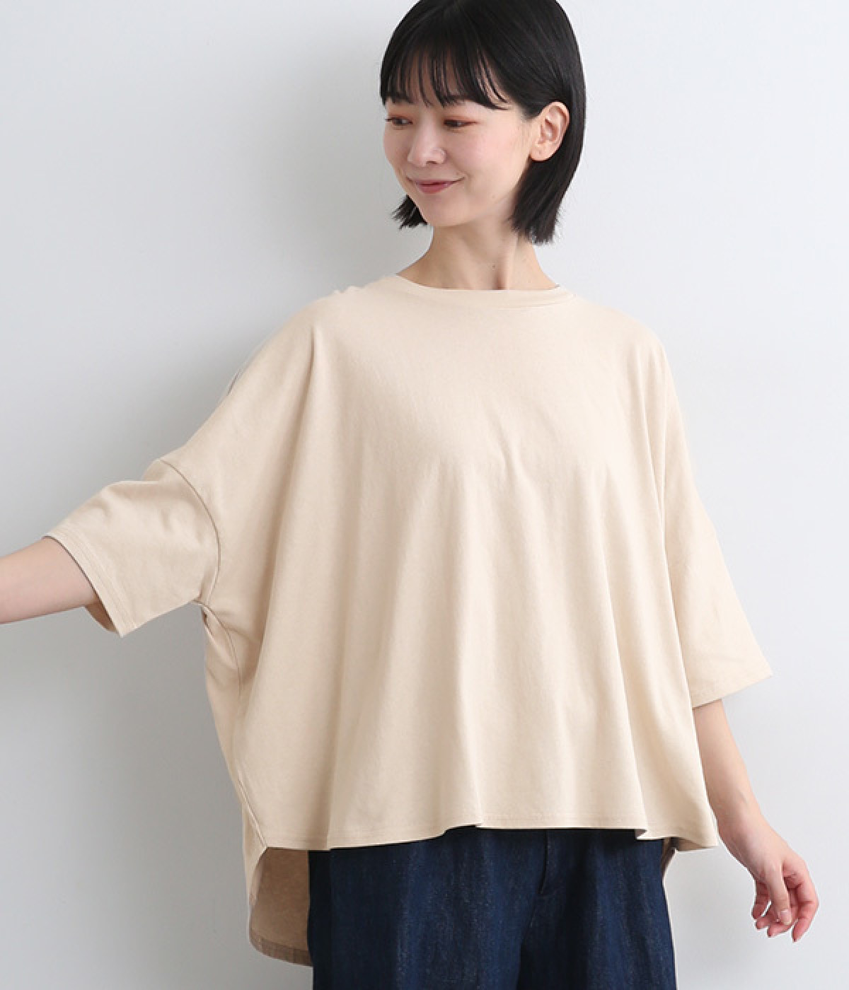 コットン天竺バックギャザーTee(グレージュ-ONESIZE)