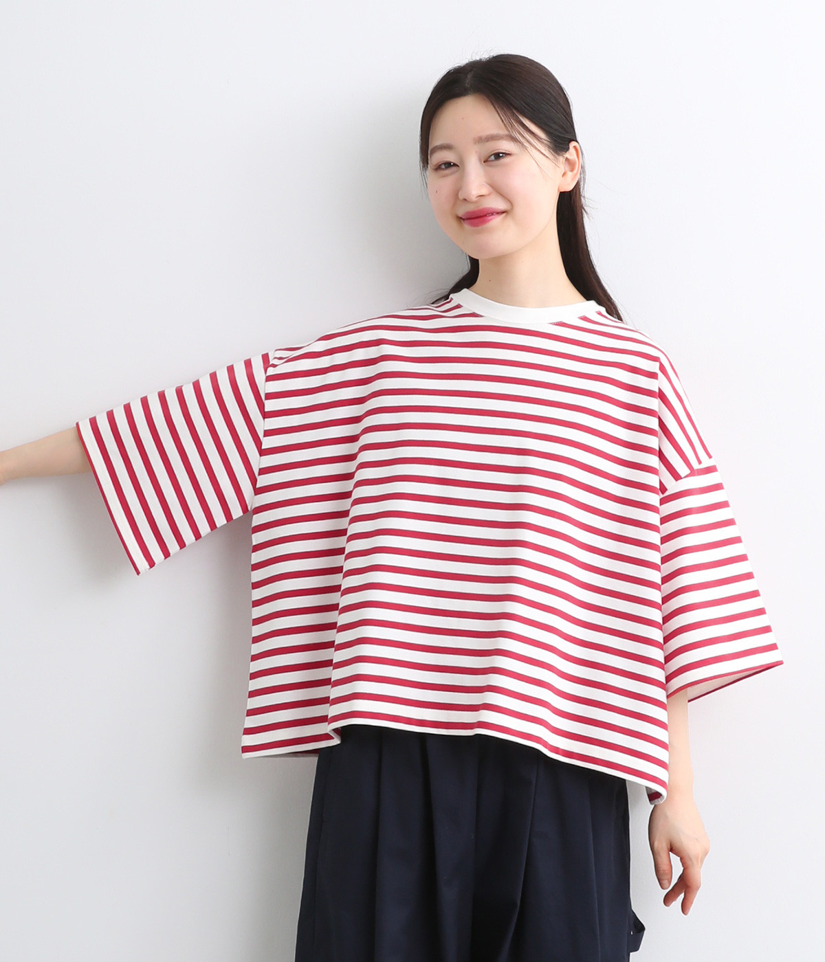 【A.U.G. relaxing】天竺　ワイドTee(オフホワイト×レッド-ONESIZE)