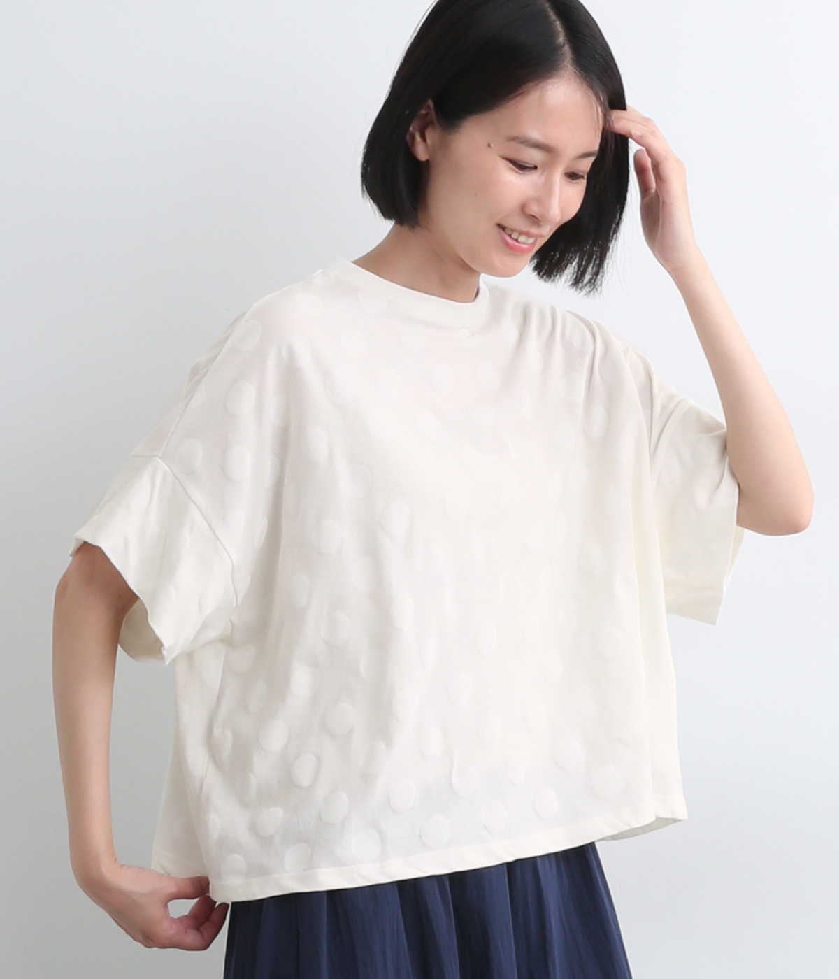 【A.U.G. relaxing】コットン天竺ドットプリントワイドフレアTee(オフ-ONESIZE)