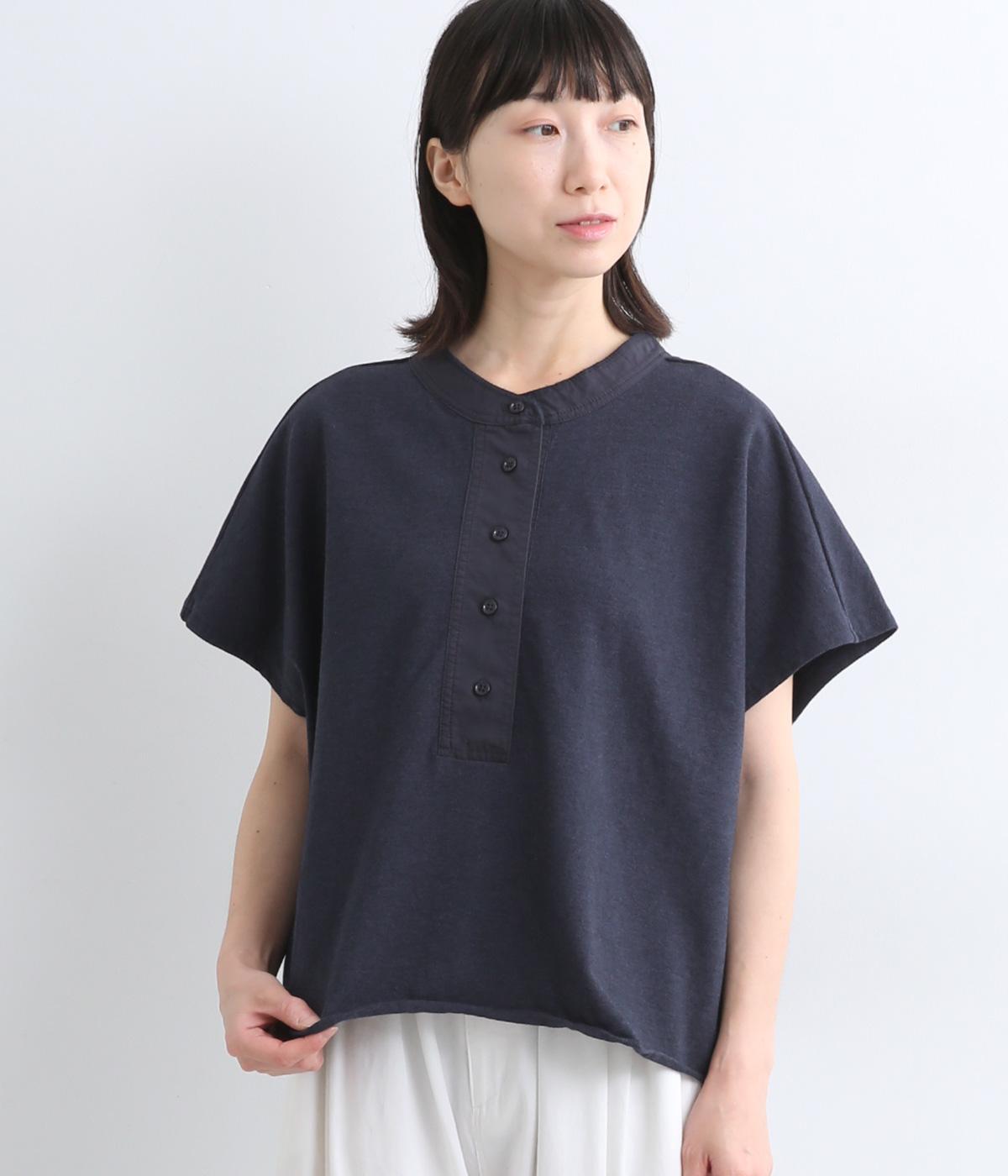 コットンライトカノコフレンチヘンリーTee(ネイビーブラック-ONESIZE)