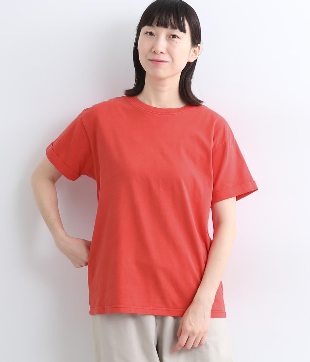 コットン天竺袖ロールTee(レッド-ONESIZE)