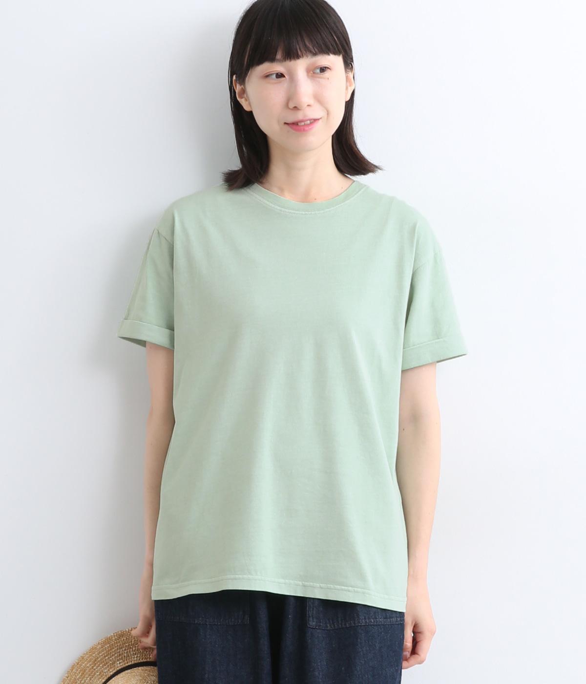 コットン天竺袖ロールTee(グレイッシュグリーン-ONESIZE)
