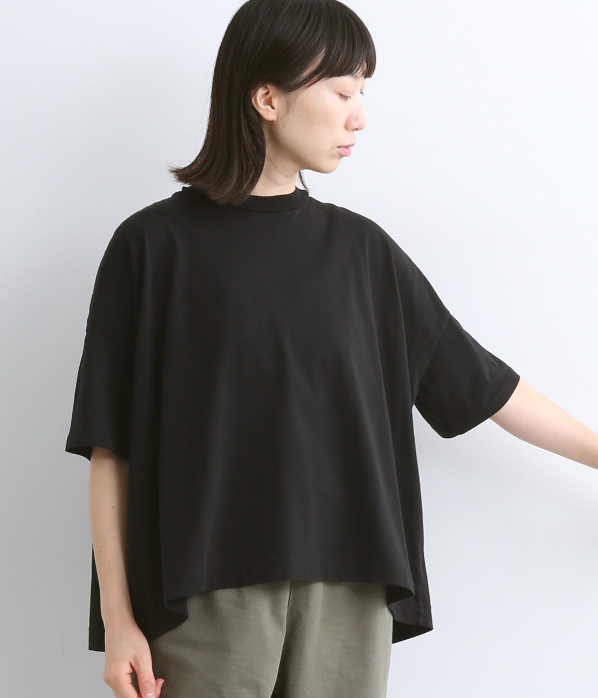 コットン天竺ワイドフレアTee(ブラック-ONESIZE)