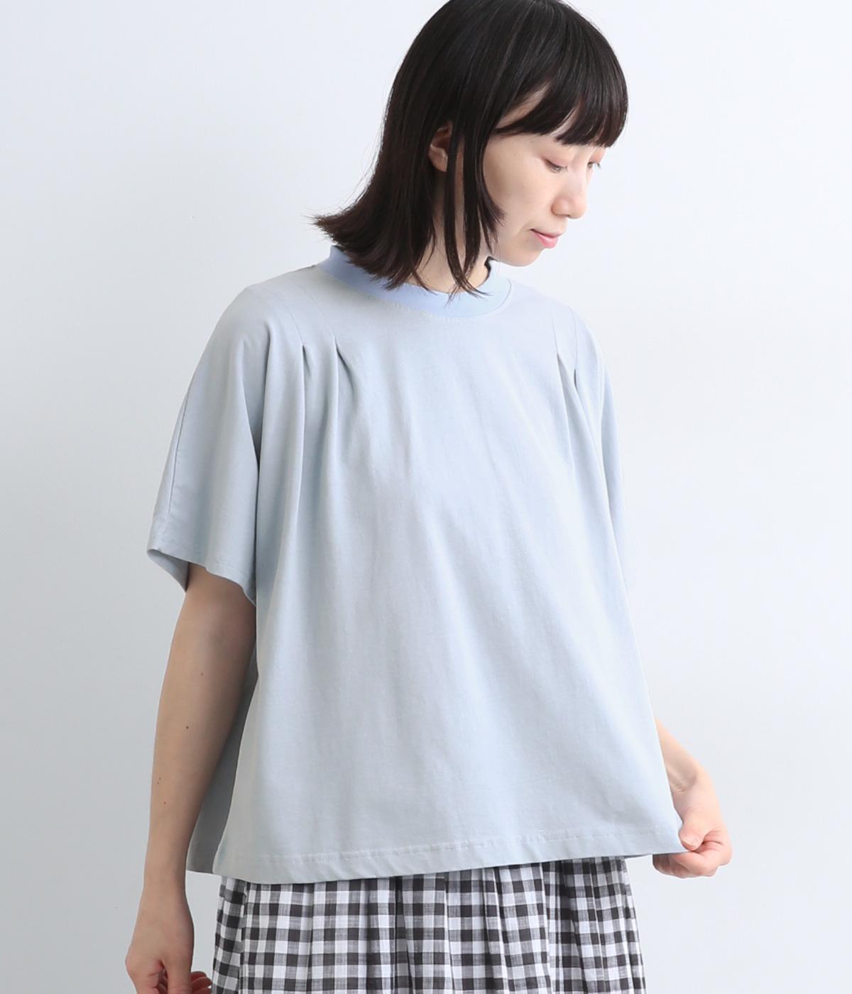 コットンリネン天竺タックデザインTee(ライトブルー-ONESIZE)