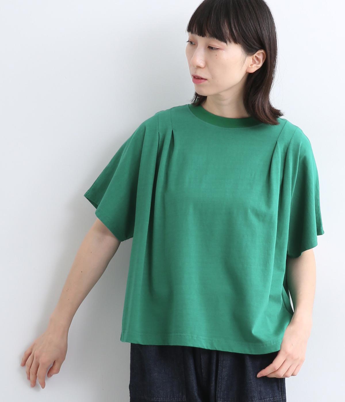 コットンリネン天竺タックデザインTee(グリーン-ONESIZE)