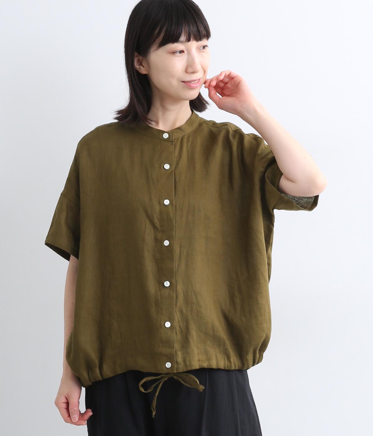 リネン半袖バルーンカーディガン(カーキ-ONESIZE)