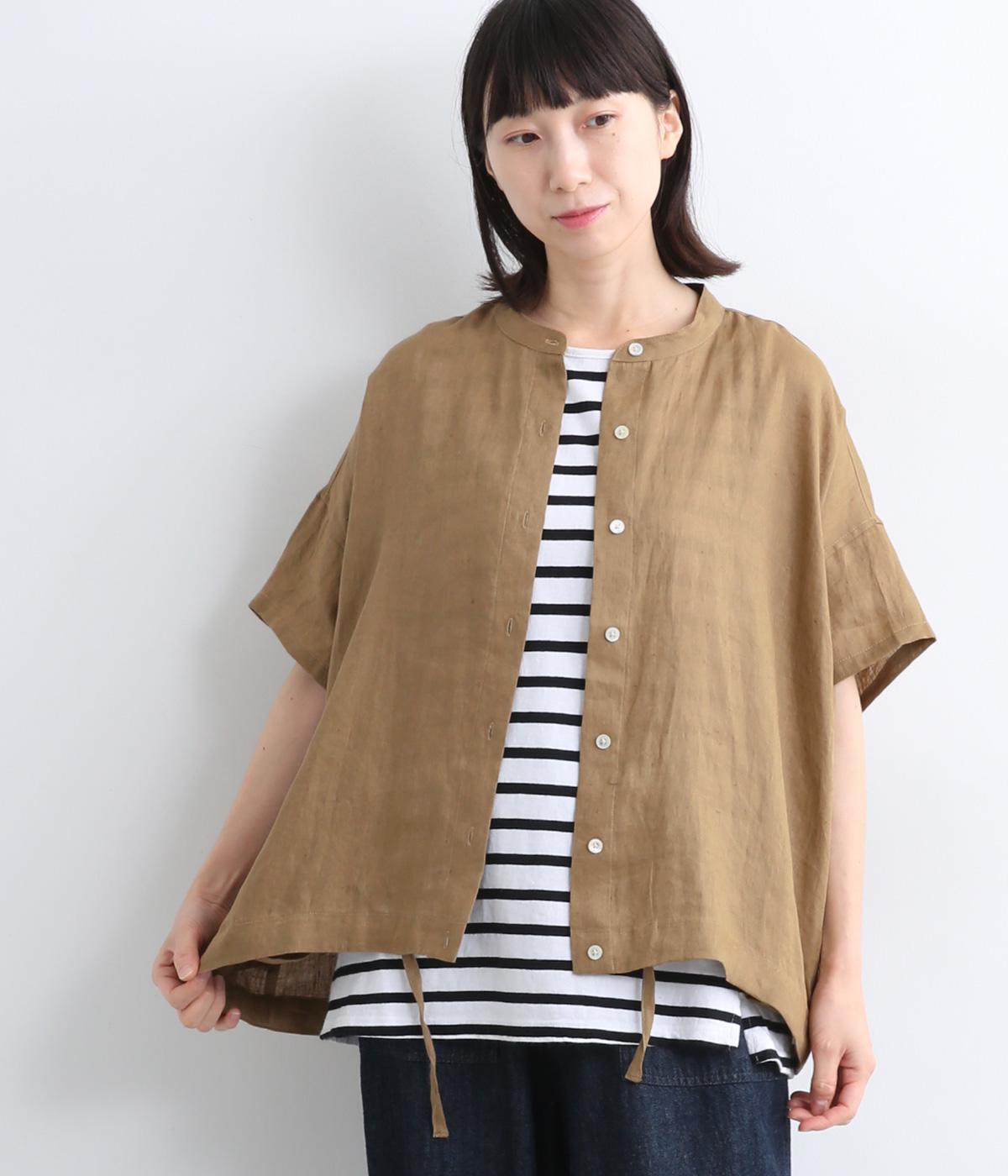 リネン半袖バルーンカーディガン(ベージュ-ONESIZE)