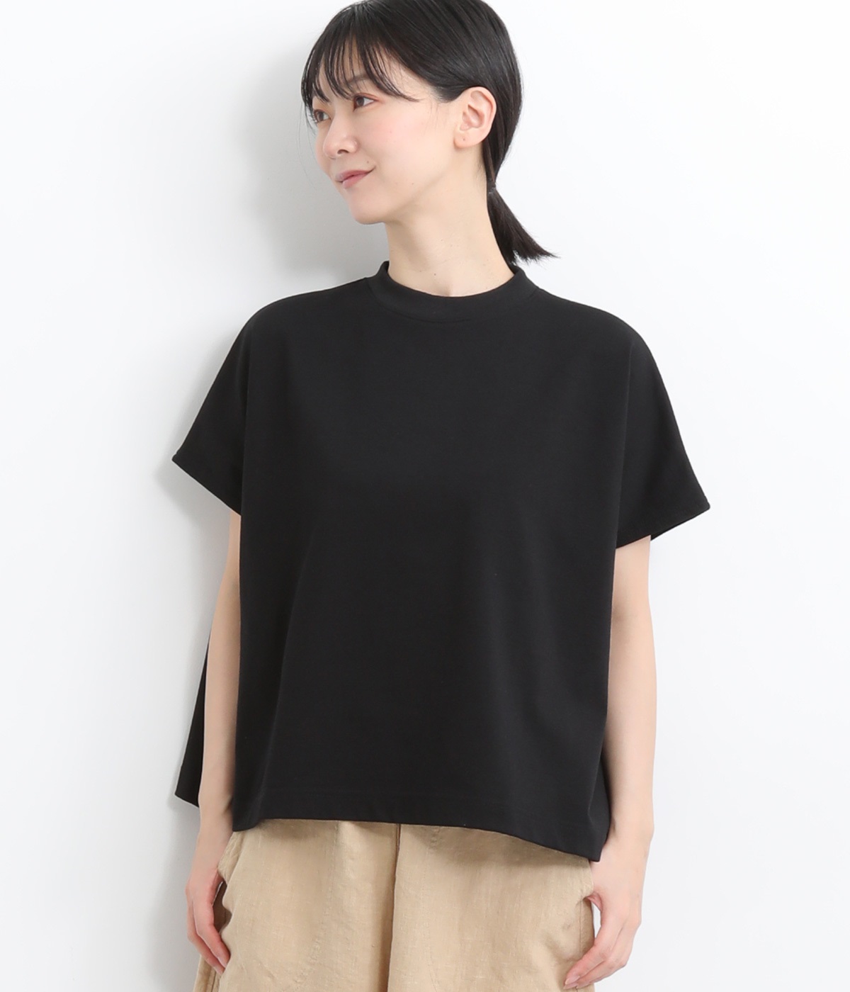 【A.U.G. relaxing】コットン天竺ワイドフレンチTee(ブラック-ONESIZE)