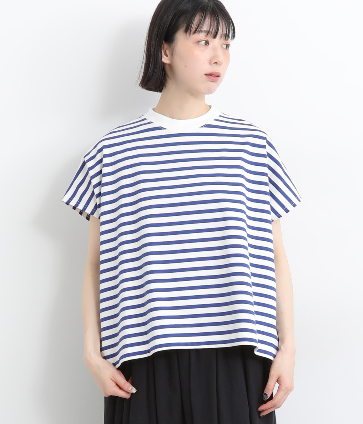 【A.U.G. relaxing】コットン天竺ワイドフレンチTee(オフ×ブルー-ONESIZE)