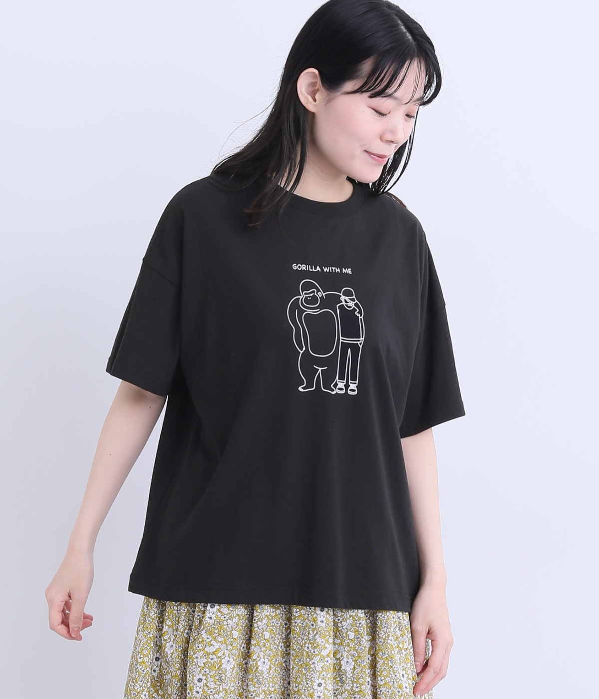 コットンゴリラウィズミーワイドTee(ブラック-ONESIZE)