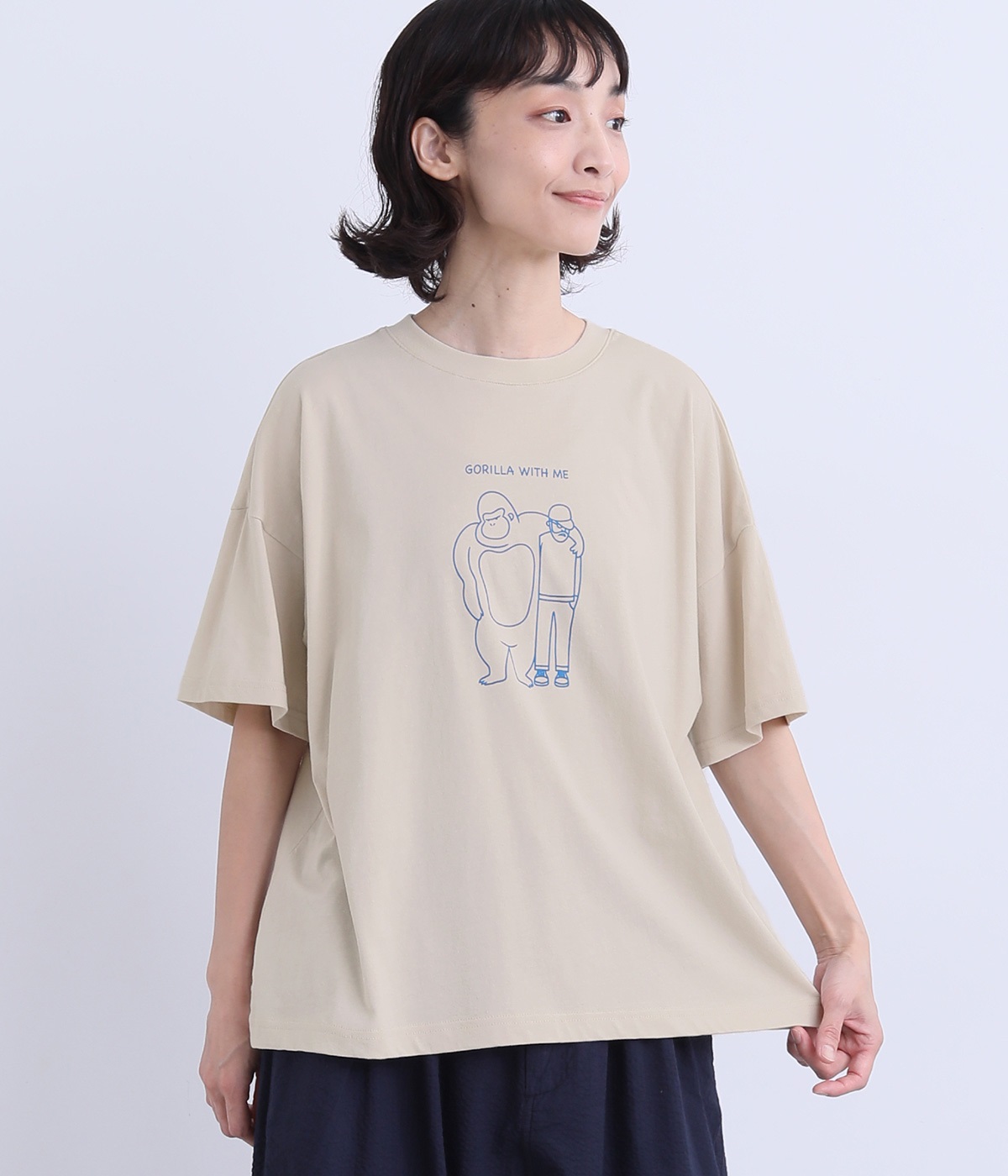 コットンゴリラウィズミーワイドTee(グレージュ-ONESIZE)