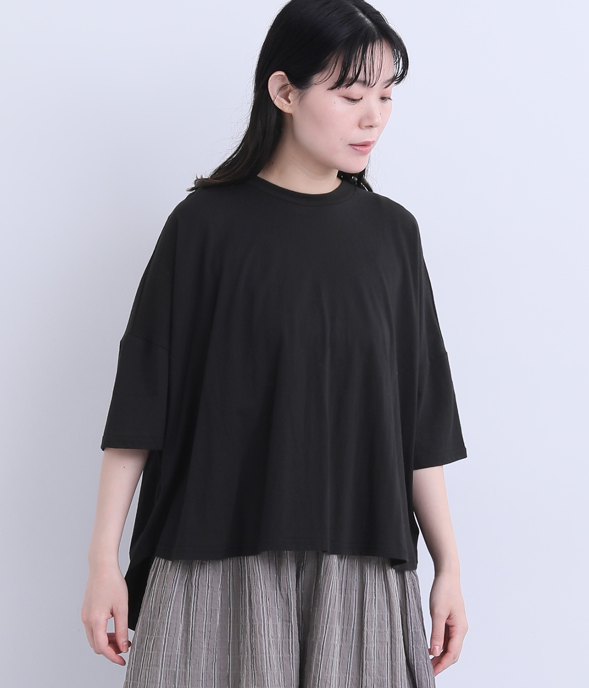 コットンバックギャザーTee(ブラック-ONESIZE)