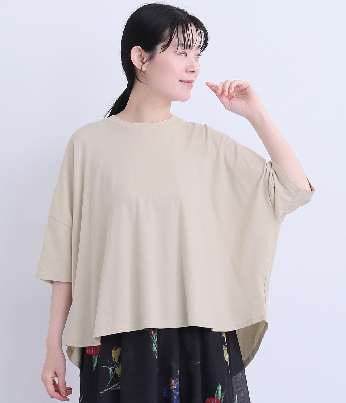 コットンバックギャザーTee(グレージュ-ONESIZE)
