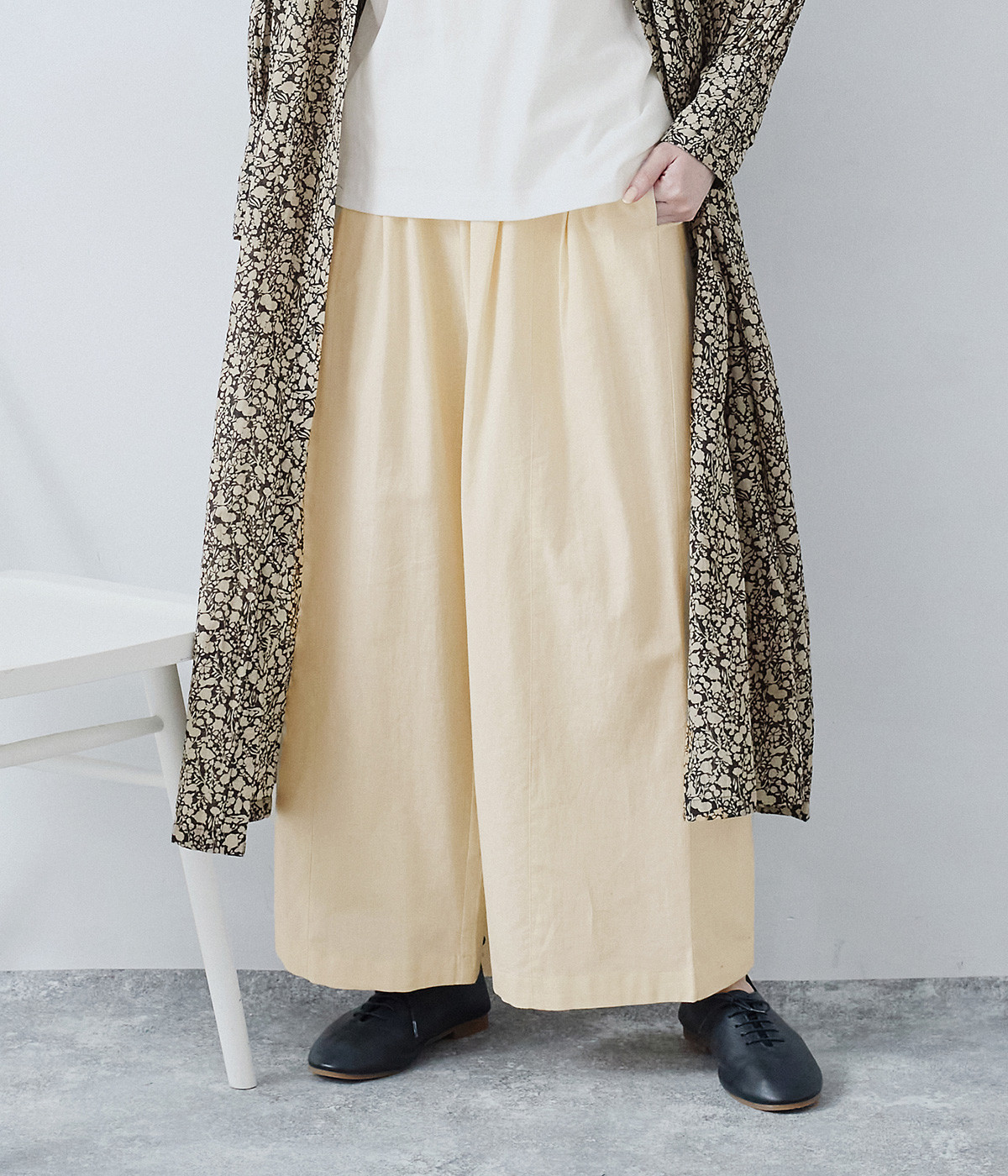 コットンリネンタックギャザーワイドパンツ(エクリュ-ONESIZE)