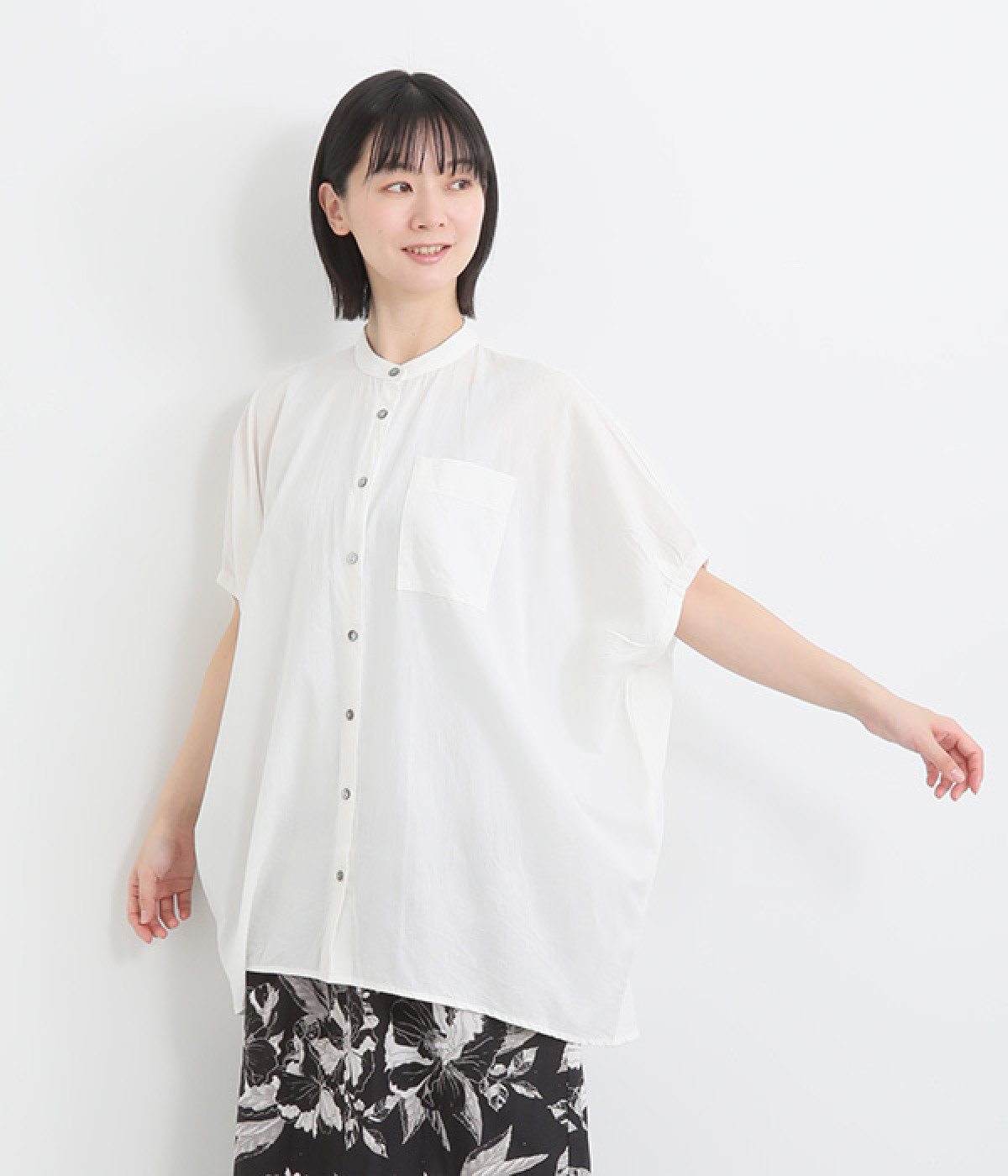コードコットン　コクーンスリーブワイドロングシャツ(オフホワイト-ONESIZE)
