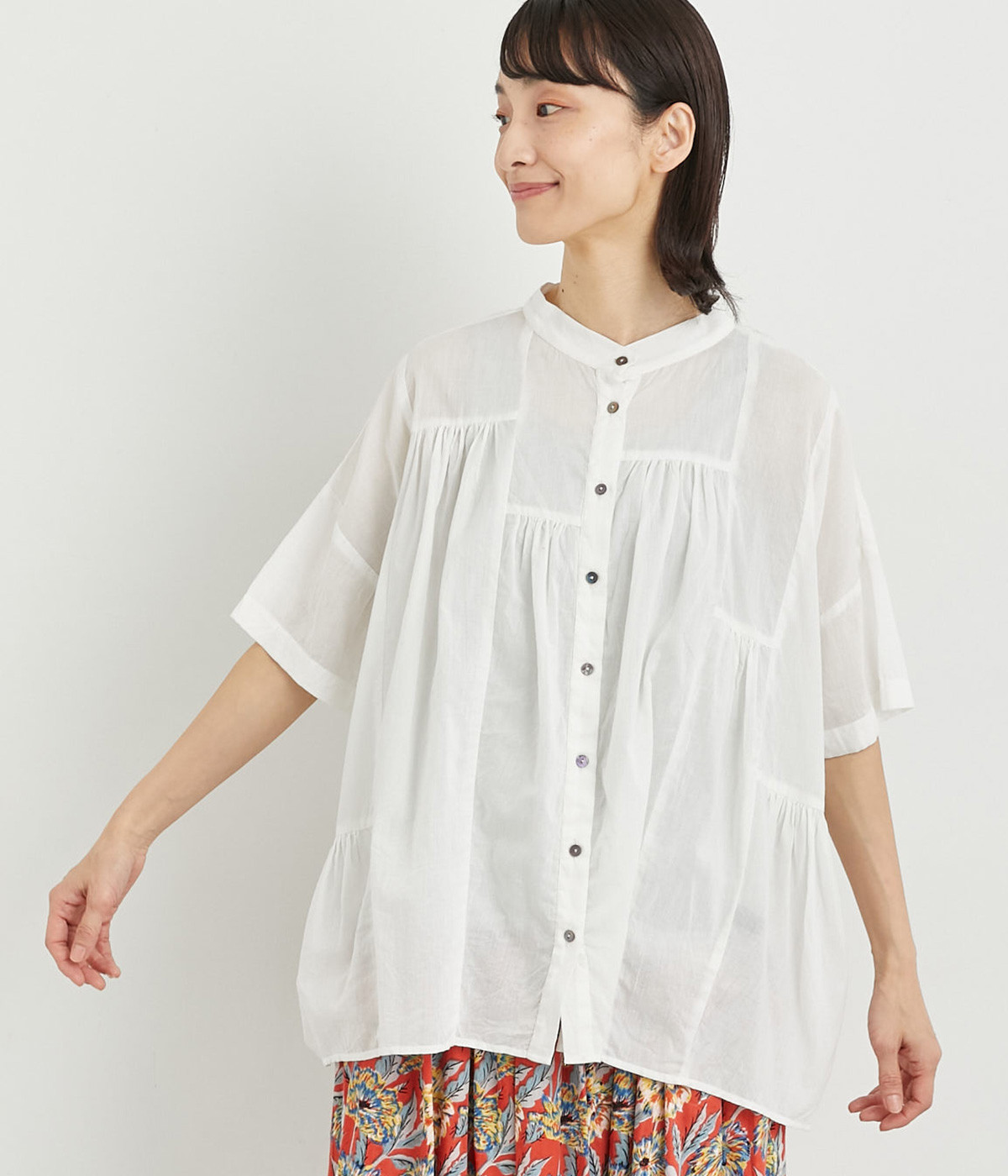LightVoileギャザー切替2wayブラウス(オフホワイト-ONESIZE)