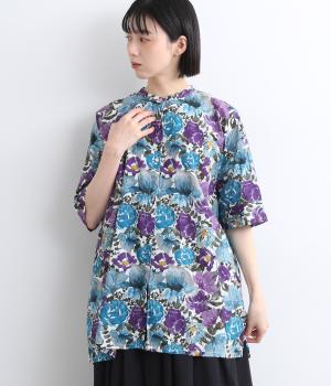 キャンブリックフラワーガーデンプリント後ろタックロングシャツ(オフホワイト-ONESIZE)
