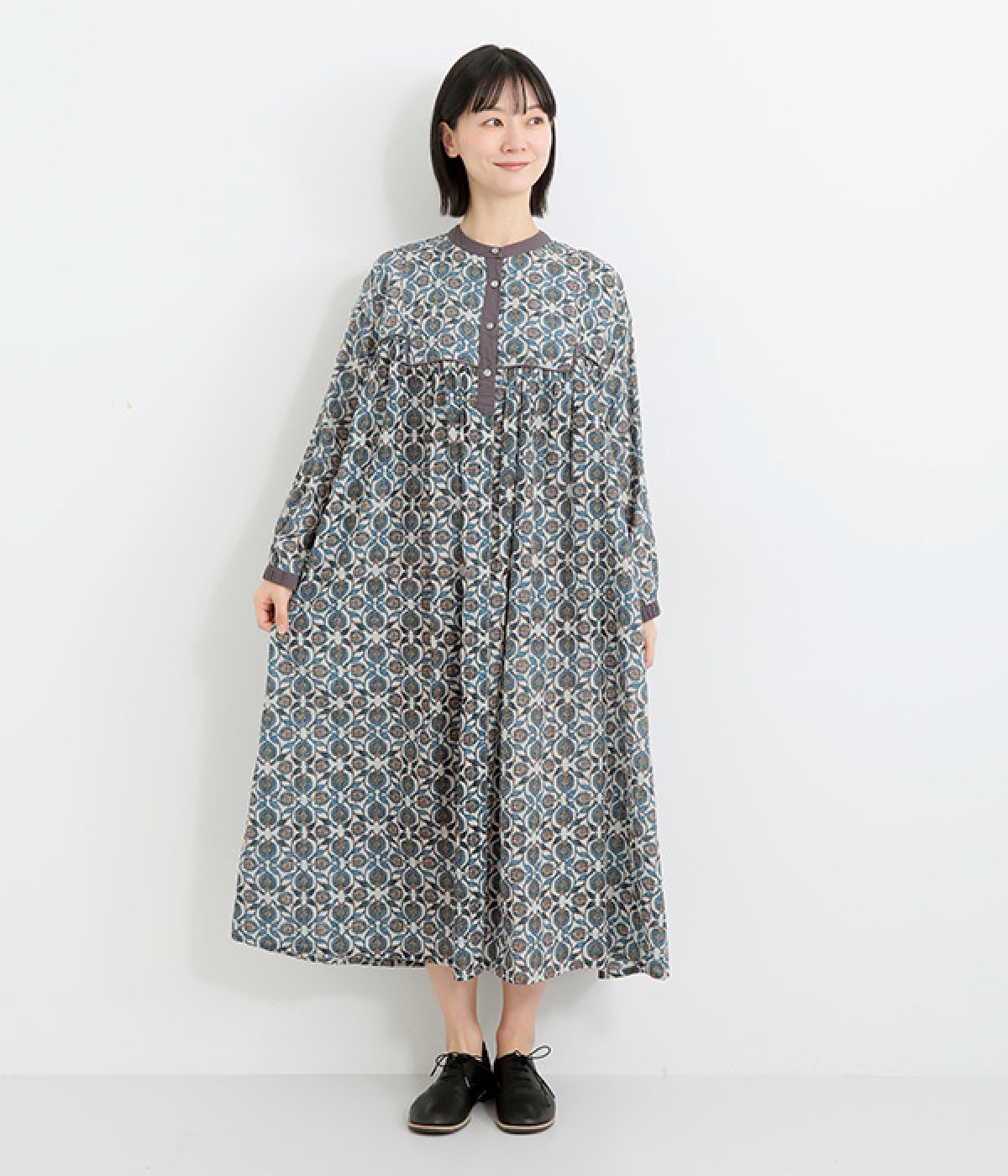 シルクタッチボイルタイルプリント　ヨーク切替えワンピース(エクリュ-ONESIZE)