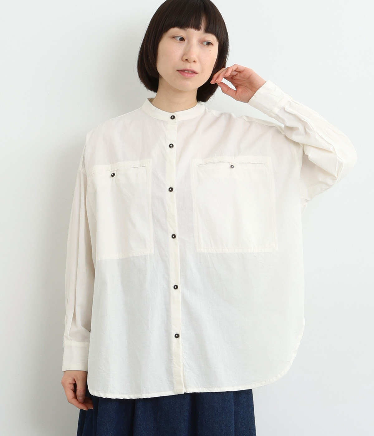 コットン胸ポケットワイドシャツジャケット(オフホワイト-ONESIZE)