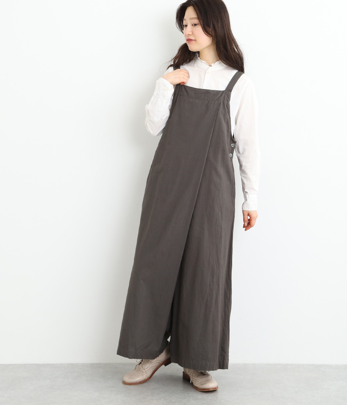 コットンワイドサロペット(チャコールグレー-ONESIZE)