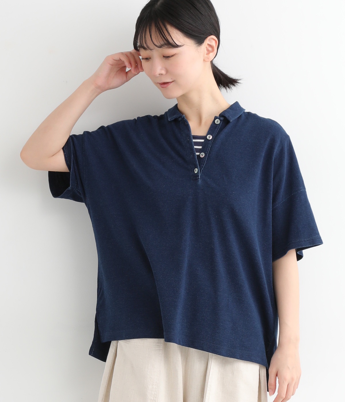 オーバーサイズポロ(インディゴ-ONESIZE)