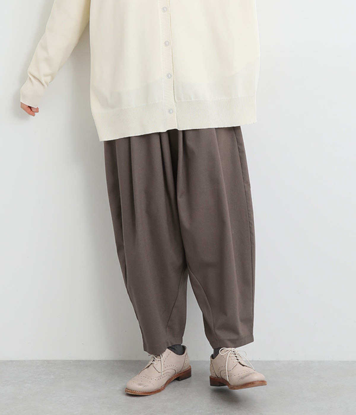 コットンリネン タックワイドパンツ(チャコール-ONESIZE)