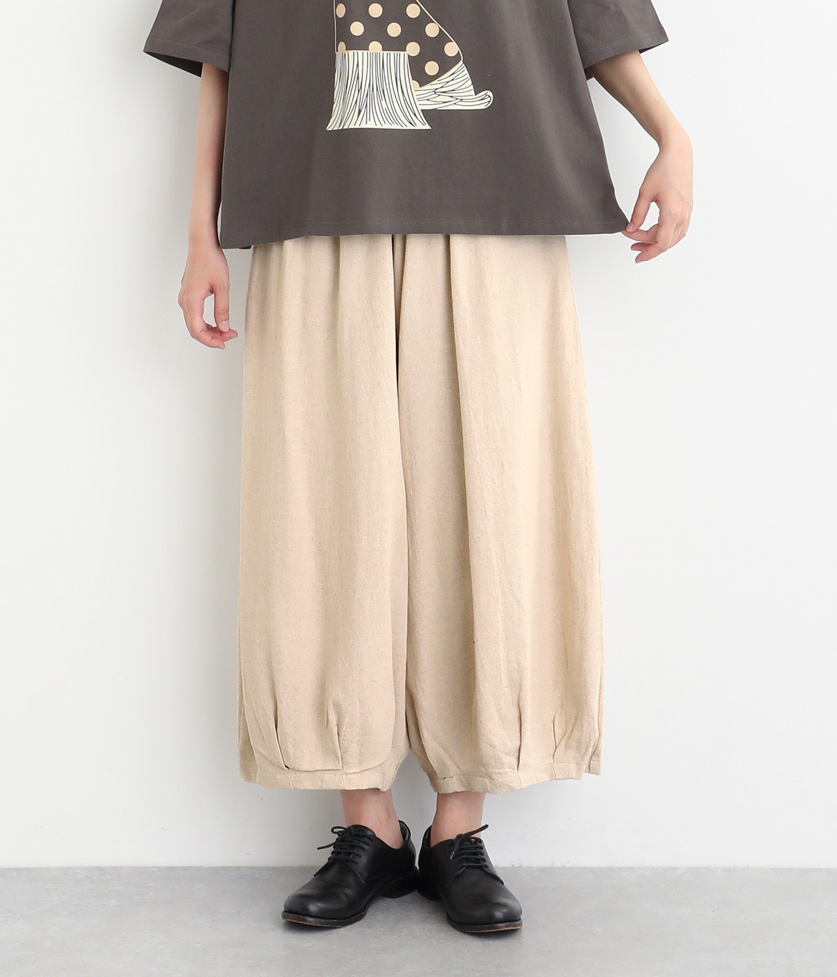 コットンリネン タック入りパンツ(ナチュラル-ONESIZE)