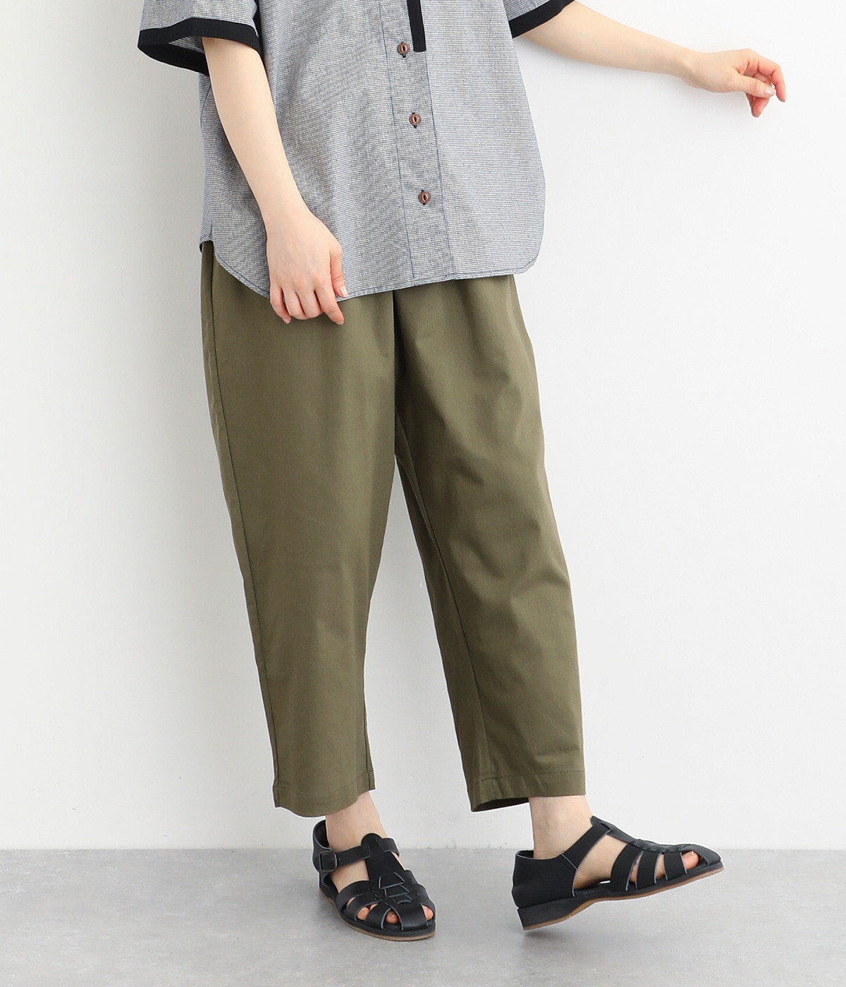 定番 ストレッチツイル丸みアンクルパンツ(カーキ-ONESIZE)