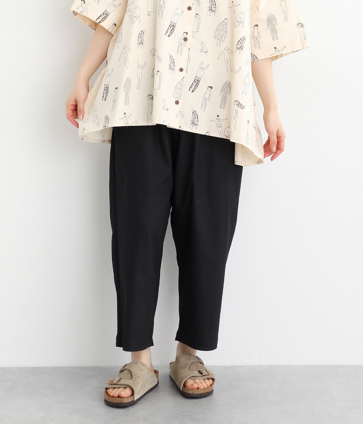 定番 ストレッチツイル丸みアンクルパンツ(ブラック-ONESIZE)