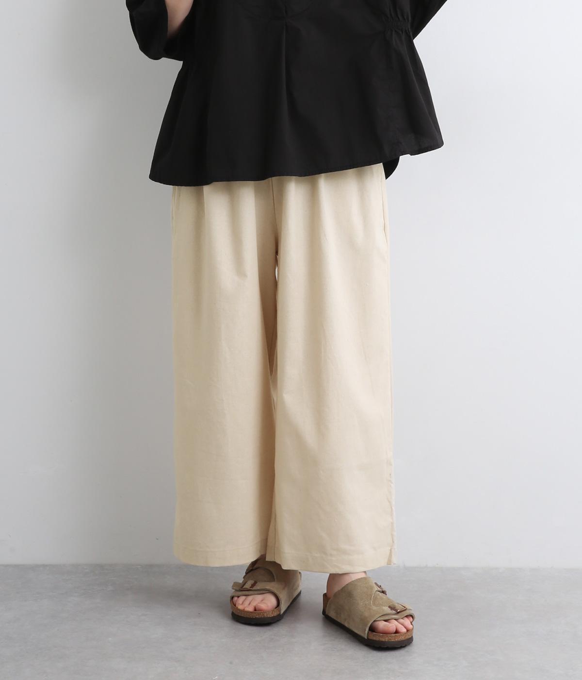 コットンリネン配色ちょいズレポケット付きワイドパンツ(ナチュラル×ホワイト-ONESIZE)