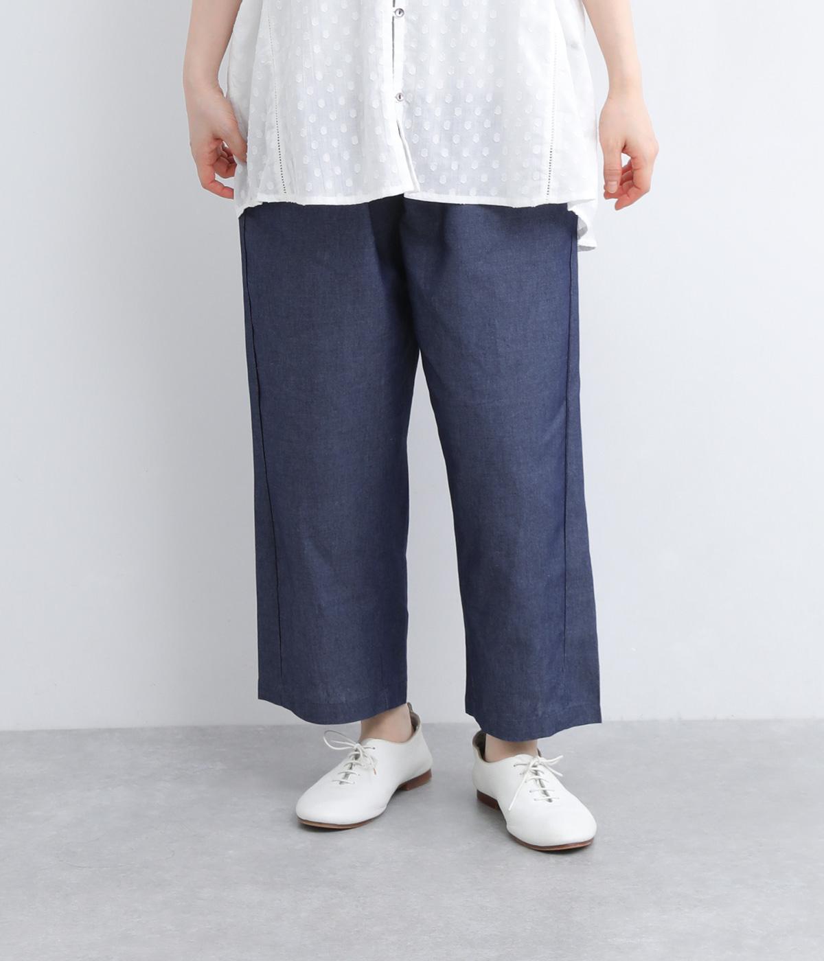 シャンブレー調 ライトデニム バレルレッグ風パンツ(ワンウォッシュ-ONESIZE)