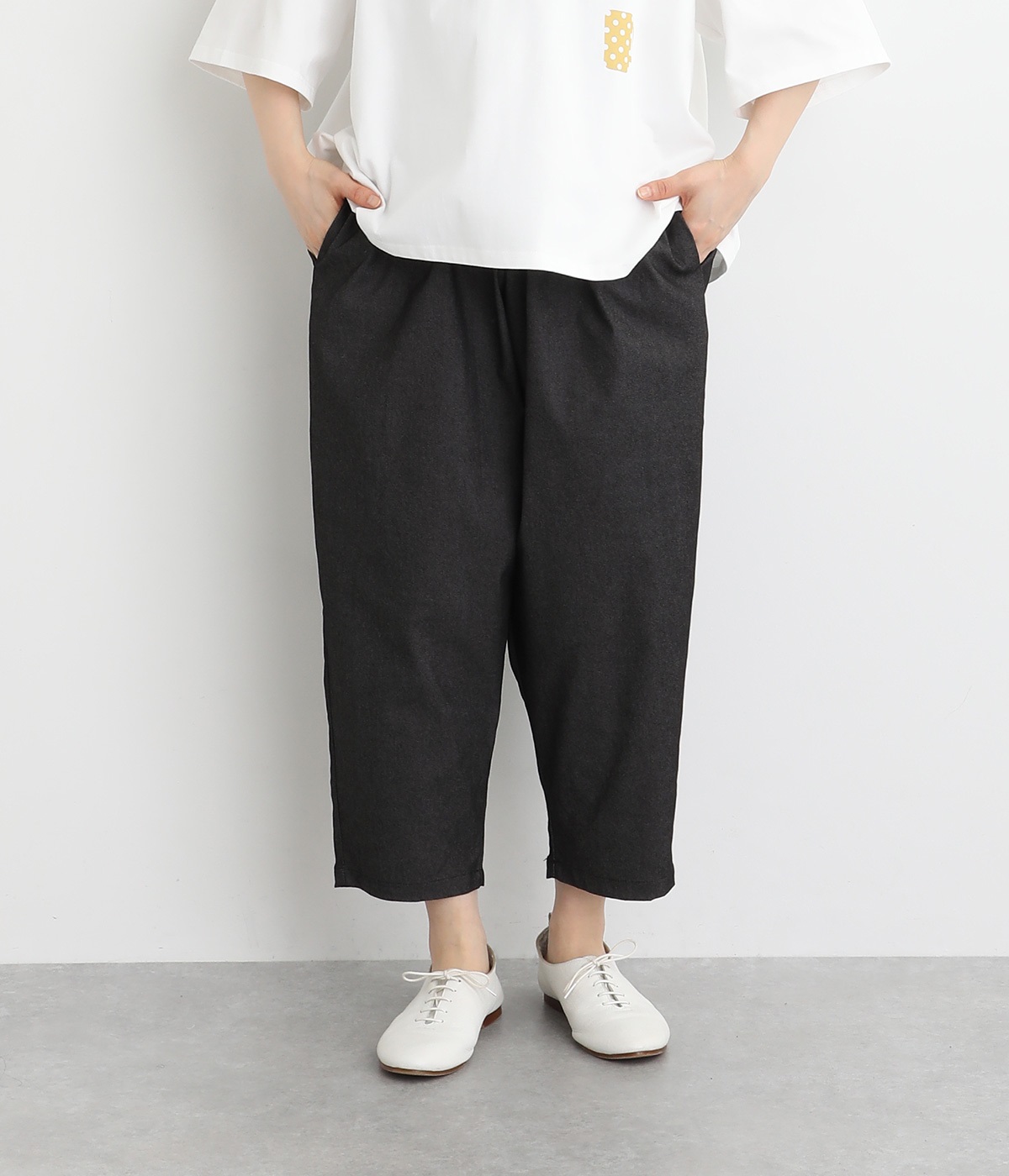 定番 ストレッチツイルアンクル丈ゆるりパンツ(インディゴ-ONESIZE)