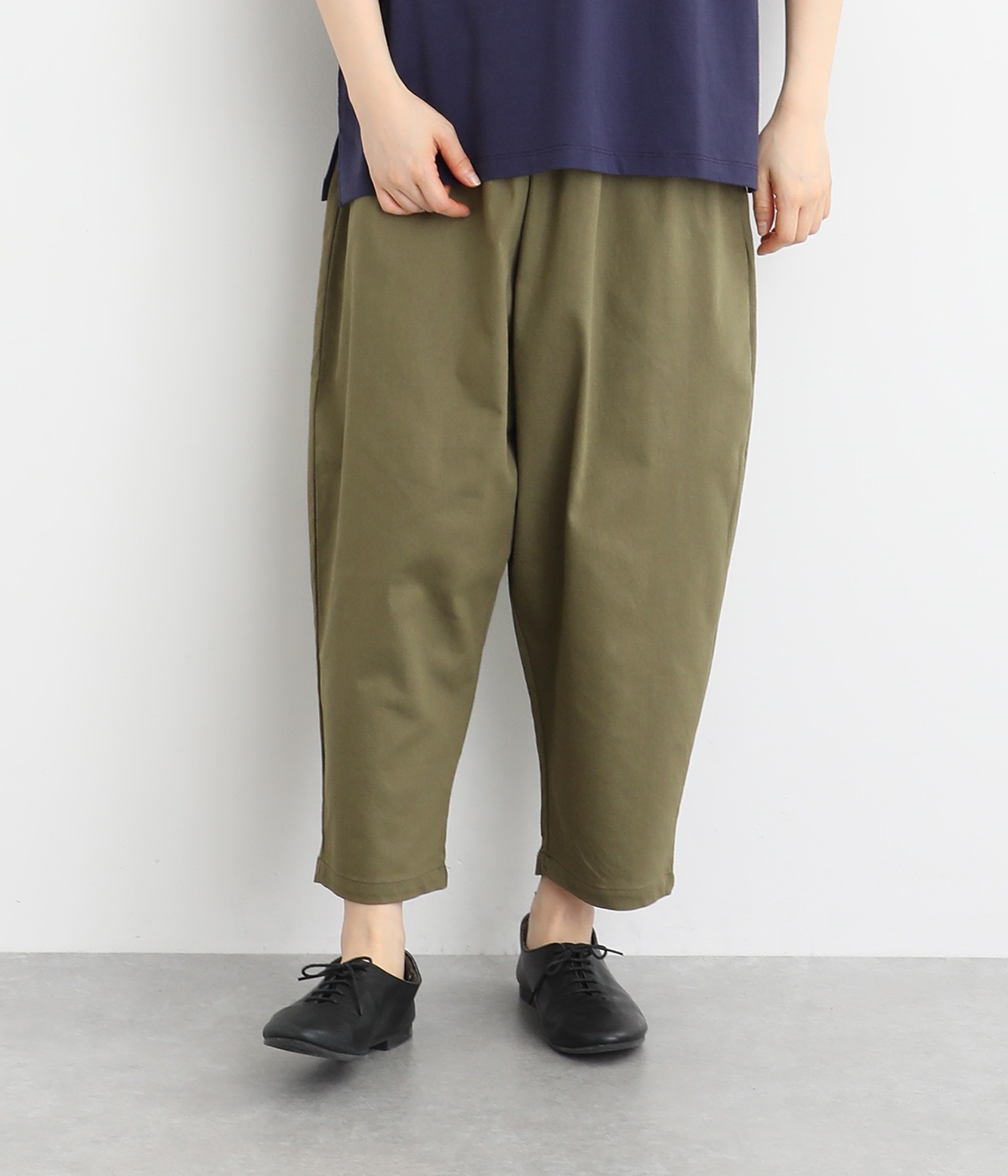定番 ストレッチツイルアンクル丈ゆるりパンツ(カーキ-ONESIZE)