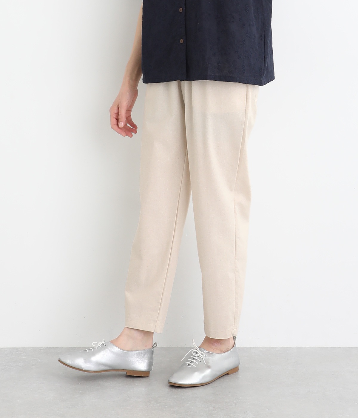 コットンリネン テーパードパンツ(ナチュラル-ONESIZE)