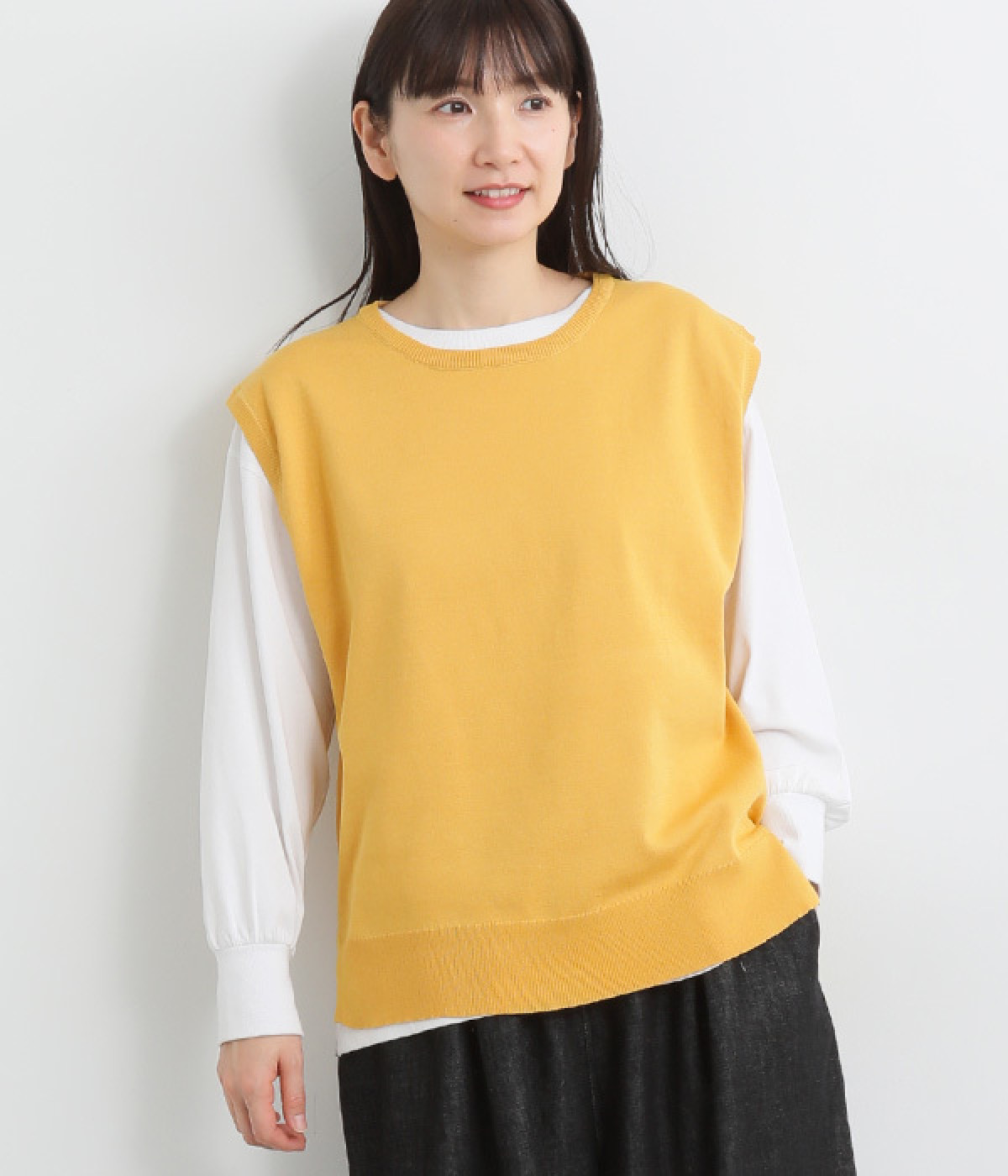 ニット 前後差ベスト(マスタード-ONESIZE)